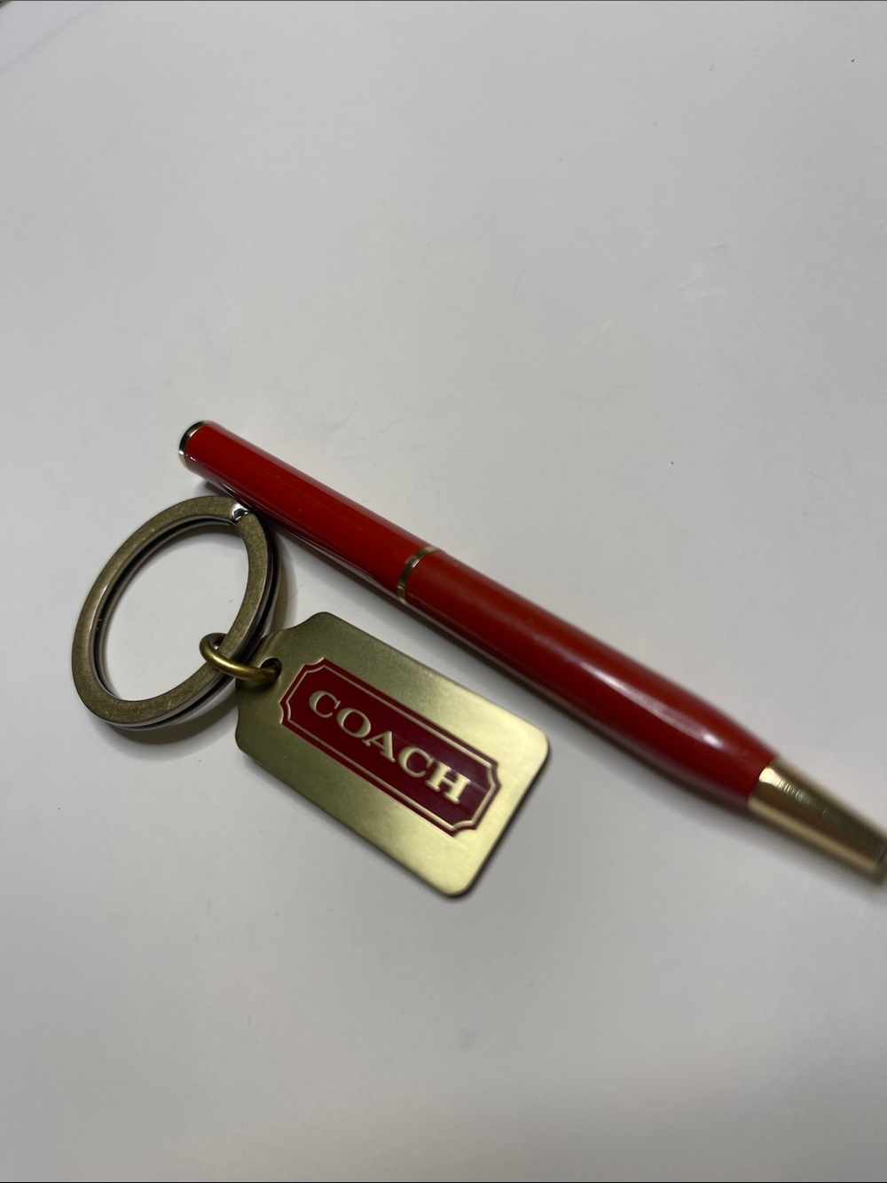 COACH Red Enamel Tag Key Ring - Brass Finish and Coach Pen - Picture 2 of 6